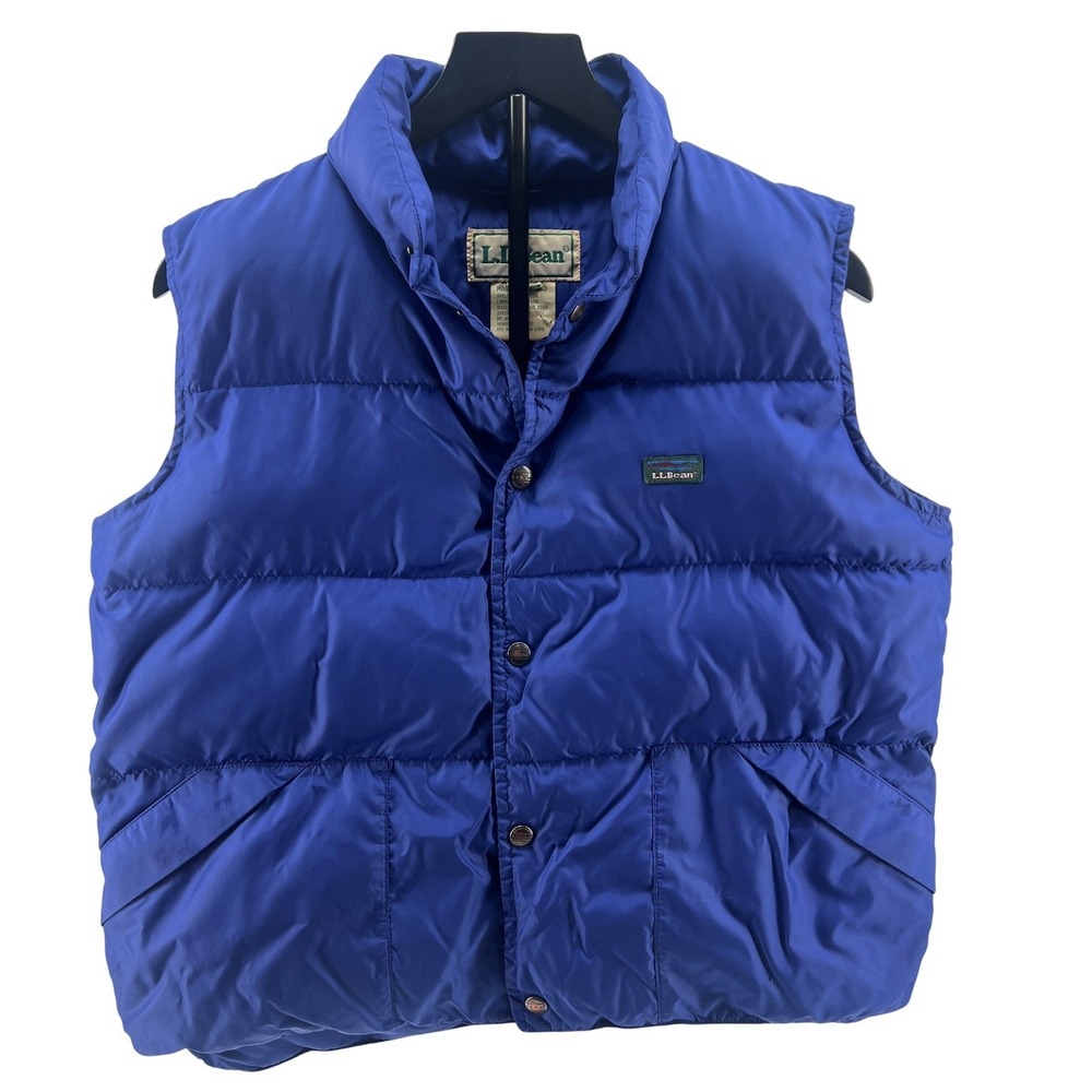 Vintage L.L. Bean Down Vest Mens Blue Puffer Sleeveless Outdoor Full‎ Snap Sz L